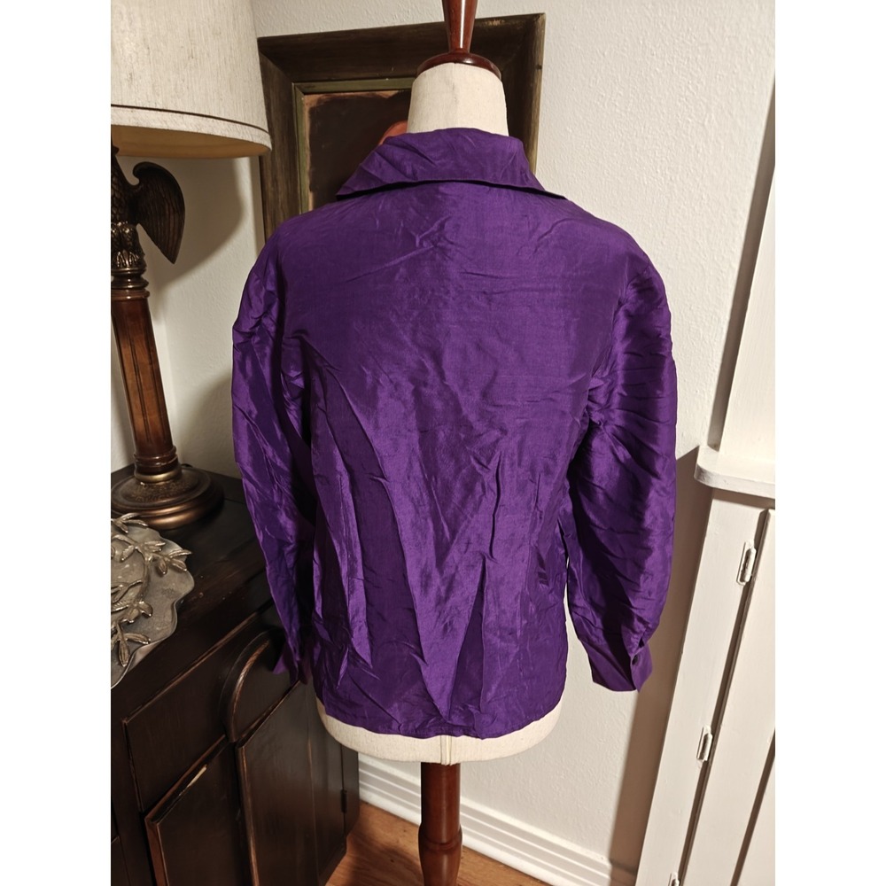 Anna & Frank Womens Silk Long Sleeve Button-Up Shirt Petite Small Purple - Picture 2 of 8